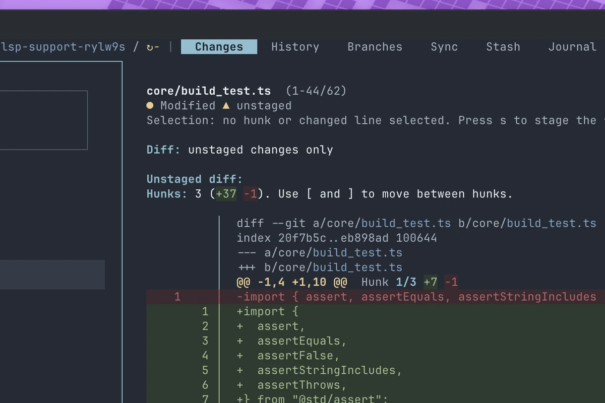 Githical · Changes: review diffs hunk by hunk and stage exact lines