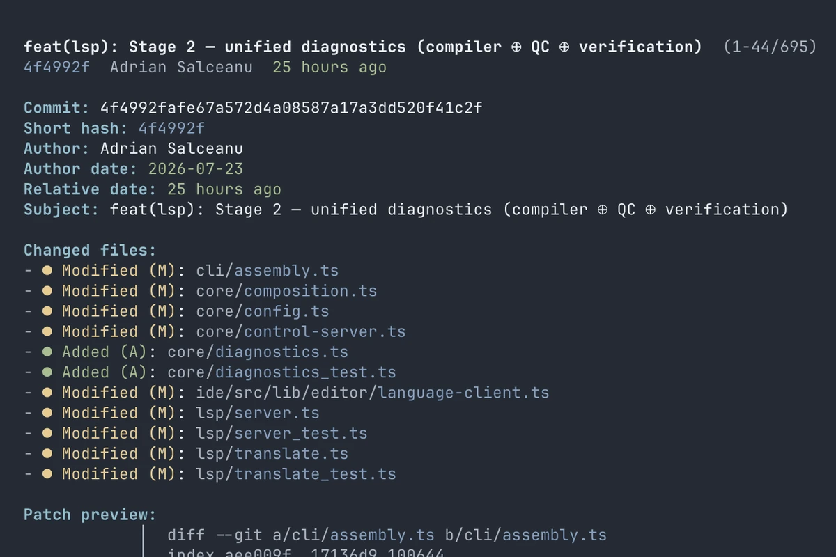 Githical · History: commits with details and patch preview