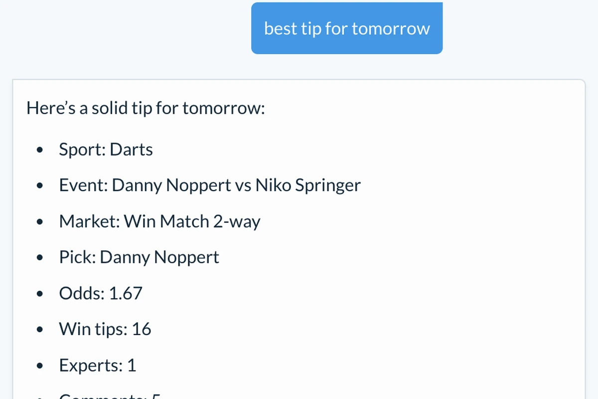 OLBG Bot · Ask in plain language, like “best tip for tomorrow”