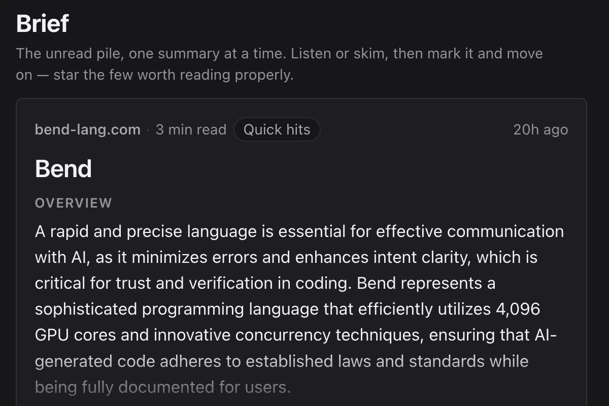 Semnas · Brief: one summary at a time