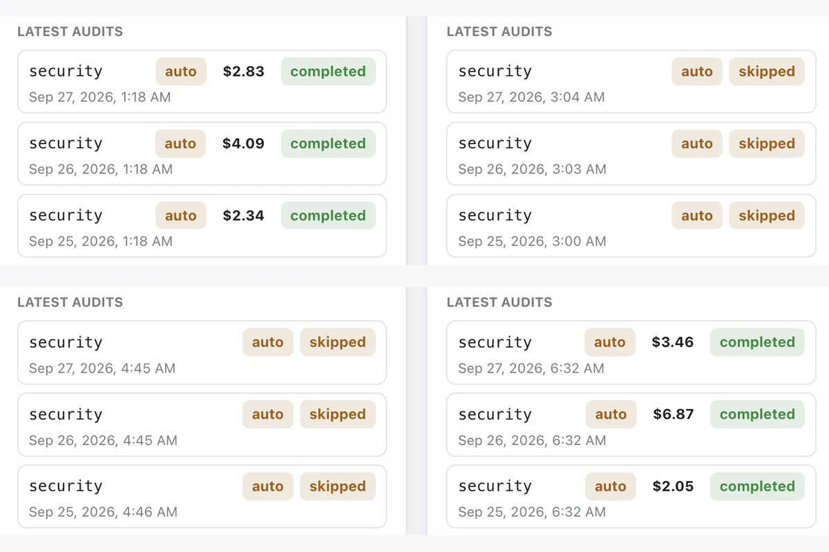 Worktron · Projects: tasks, pull requests, and the latest AI audits with their cost